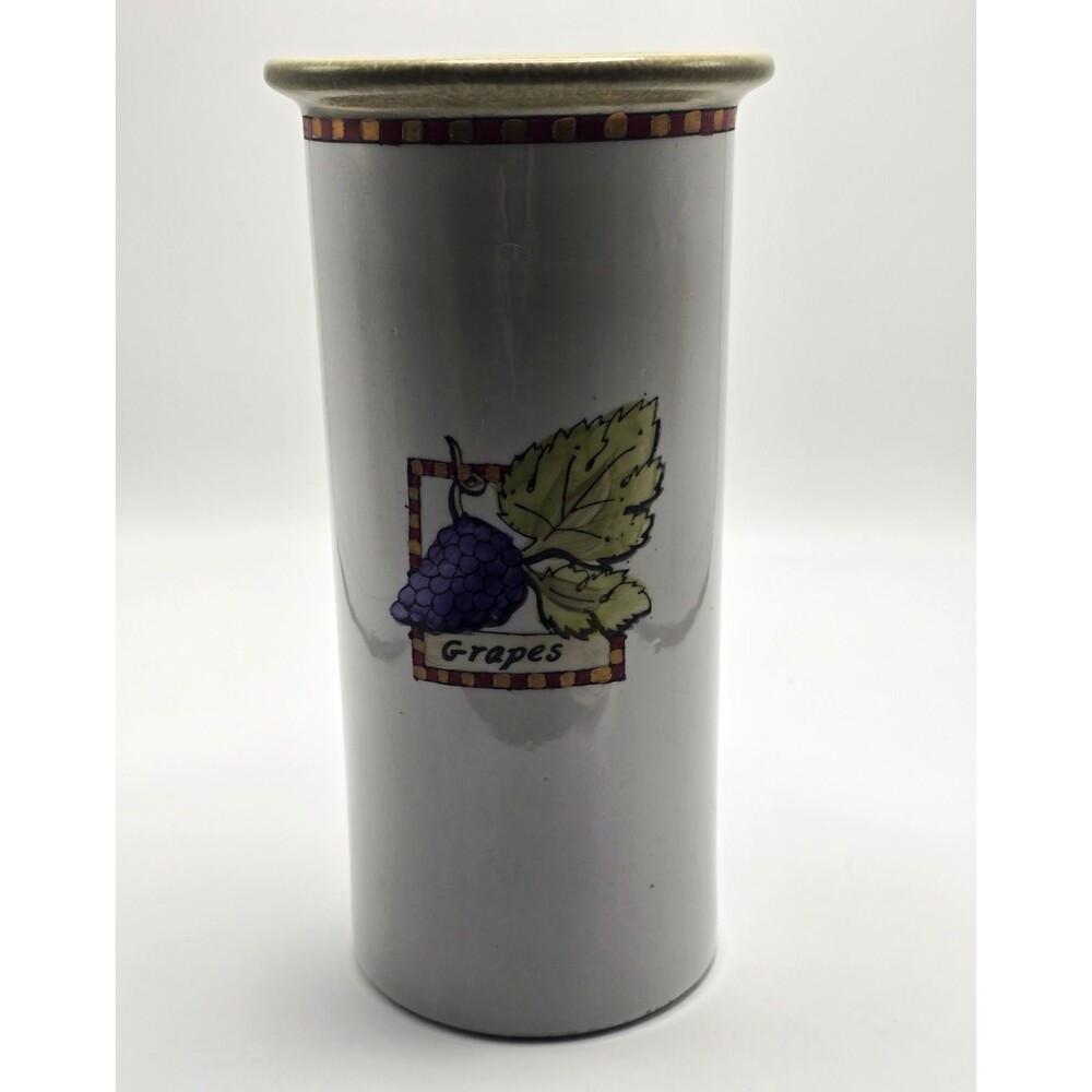 Ecco Nova Gray/Beige Ceramic Wine Cooler/utensil Holder Grapes Fruit Design 10in